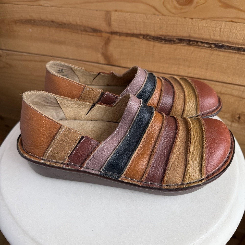 Spring Step Firefly Clog Colorful Stripe Leather Comfort 40/9 Hippie Cottagecore